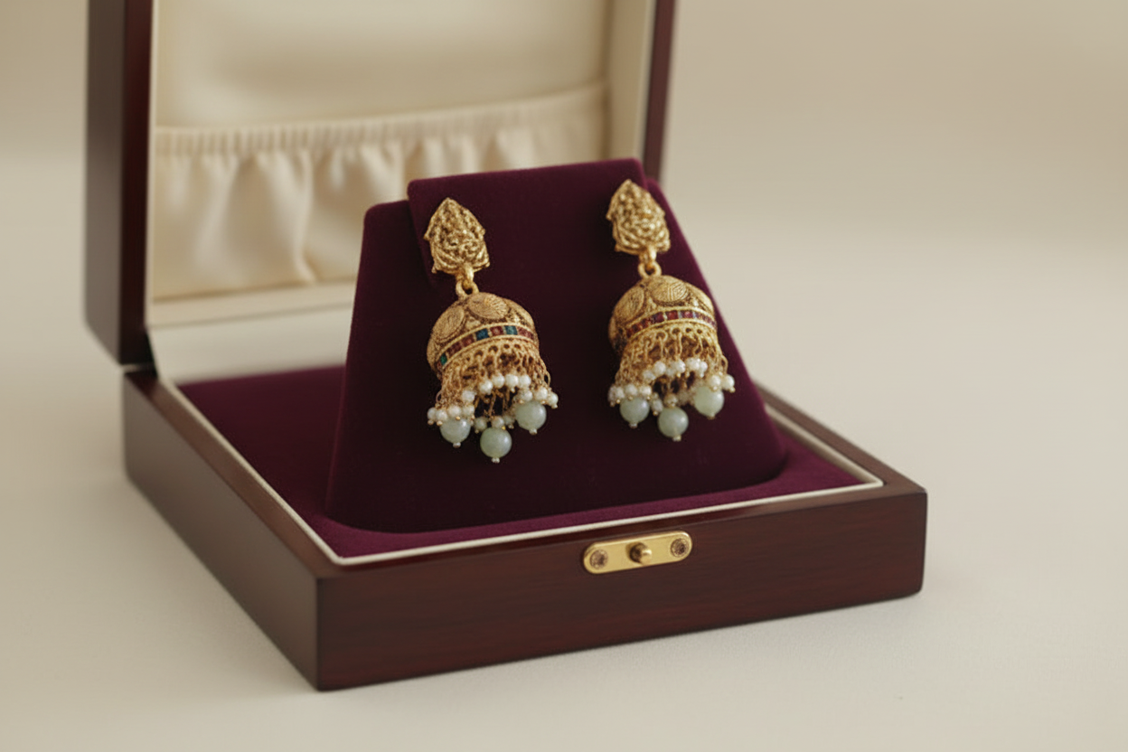 Ornate temple jewelry set, featuring a majestic necklace and matching earrings.