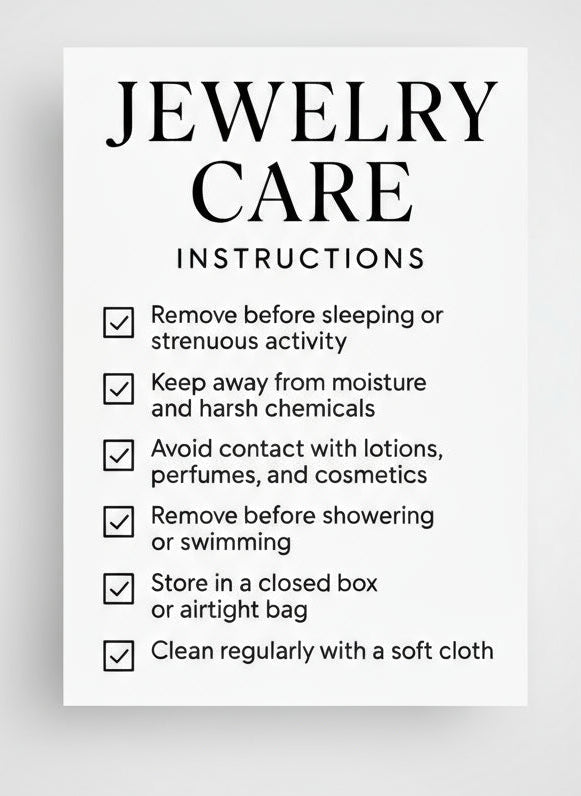 Jewelry care instructions on a white background