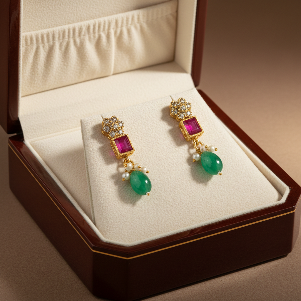 Short Necklace Set | Multicolor Lotus Motif - House of Abiani