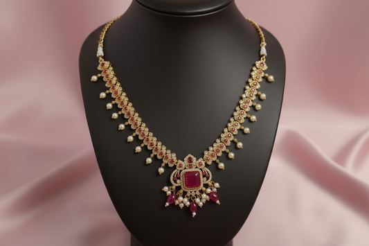 Pink Mahalakshmi Jadau Necklace Set