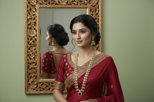 Red Pendant Lavanya Long Necklace Set