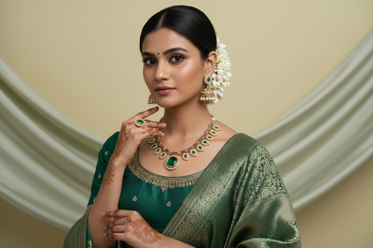 Green Pendant Lavanya Short Necklace Set