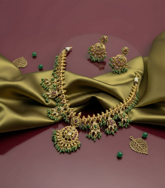 Green Suhasini Guttapusalu Necklace Set