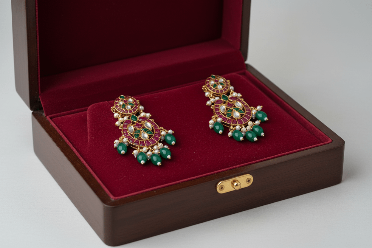 Emerald Divya Beads Temple Necklace Set