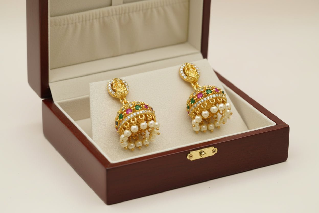 Golden Dhruvika Pearl Temple Necklace Set