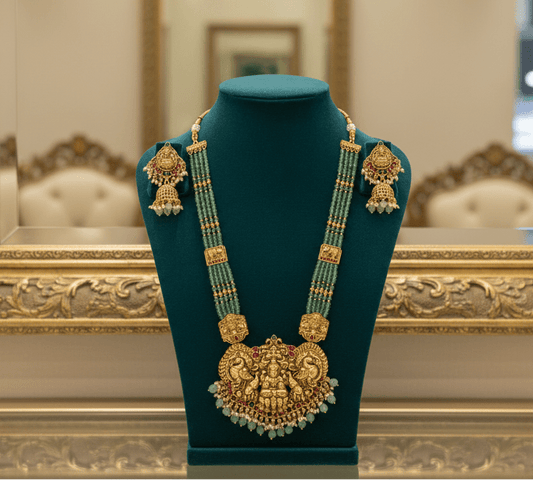 Green Anvi Beads Temple Necklace Set