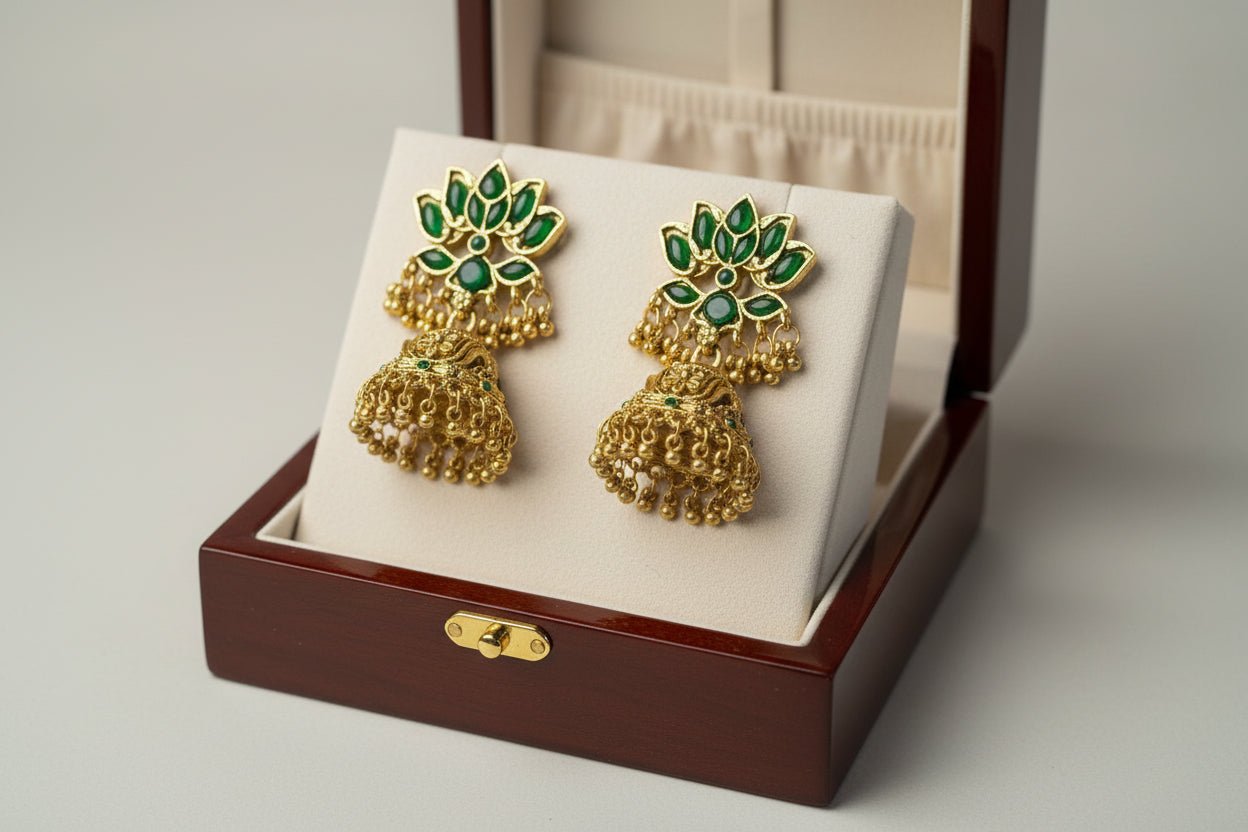 Celebrate timeless tradition with this temple jewelry set, featuring a majestic necklace and matching earrings.