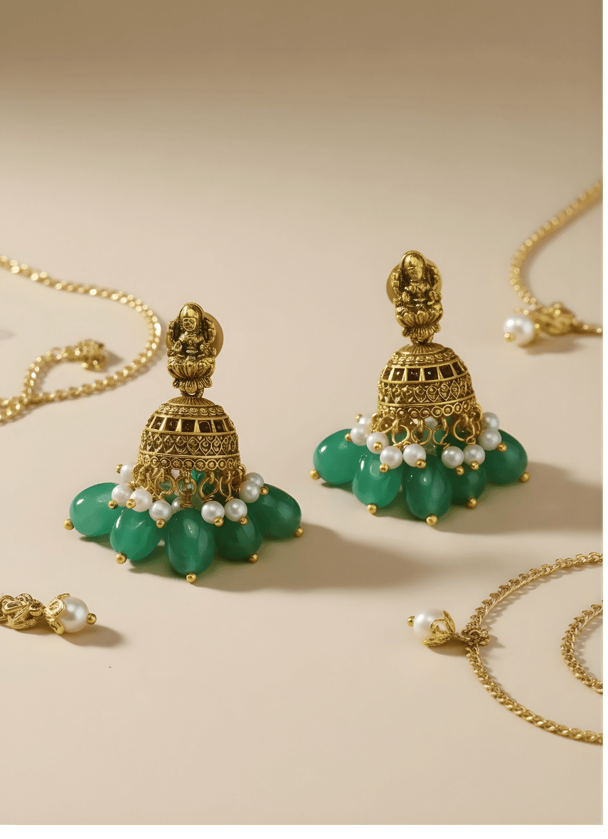 Green Roja Beads Temple Necklace Set