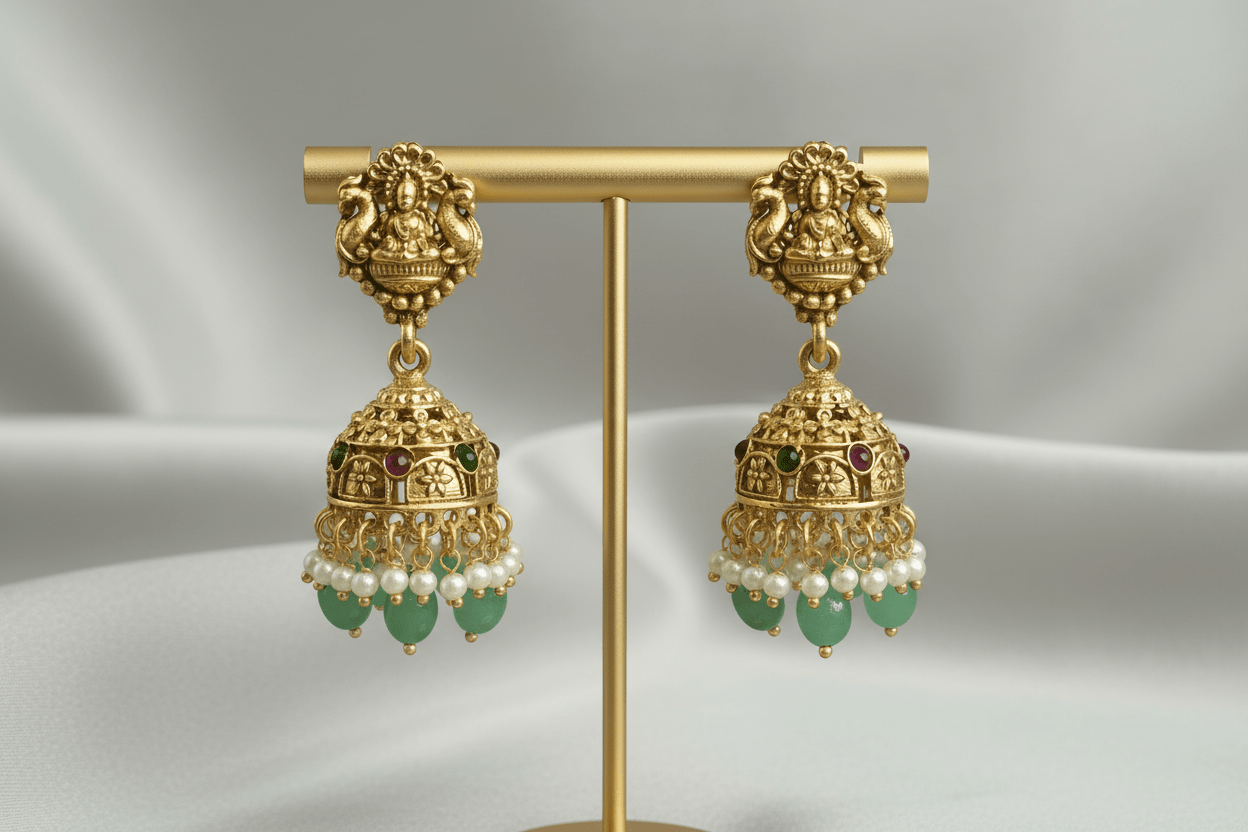 Green Vedanshi Beads Temple Necklace Set