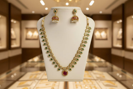 Red Pendant Lavanya Short Necklace Set