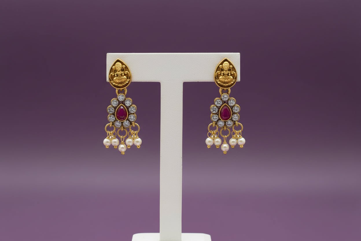 Ruby Red Adhya Temple Necklace Set