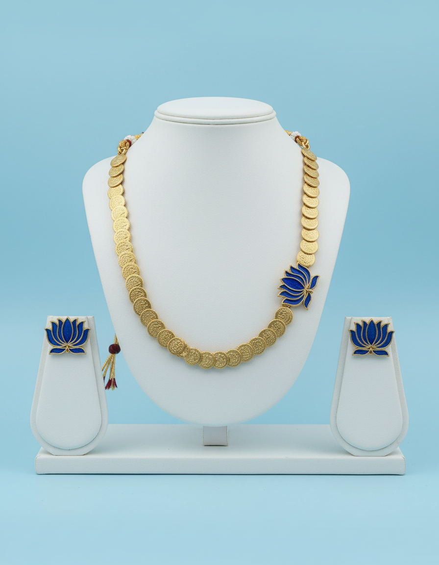 Blue Jhansi Coin Necklace set