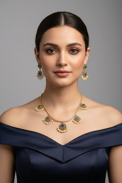 Blue Savya Flower Necklace set