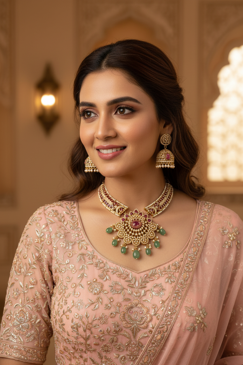 Golden Anushka Jadau Hasli Set
