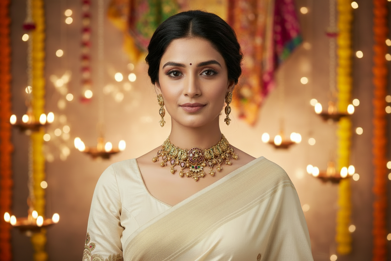 Golden Indira Jadau Choker Set