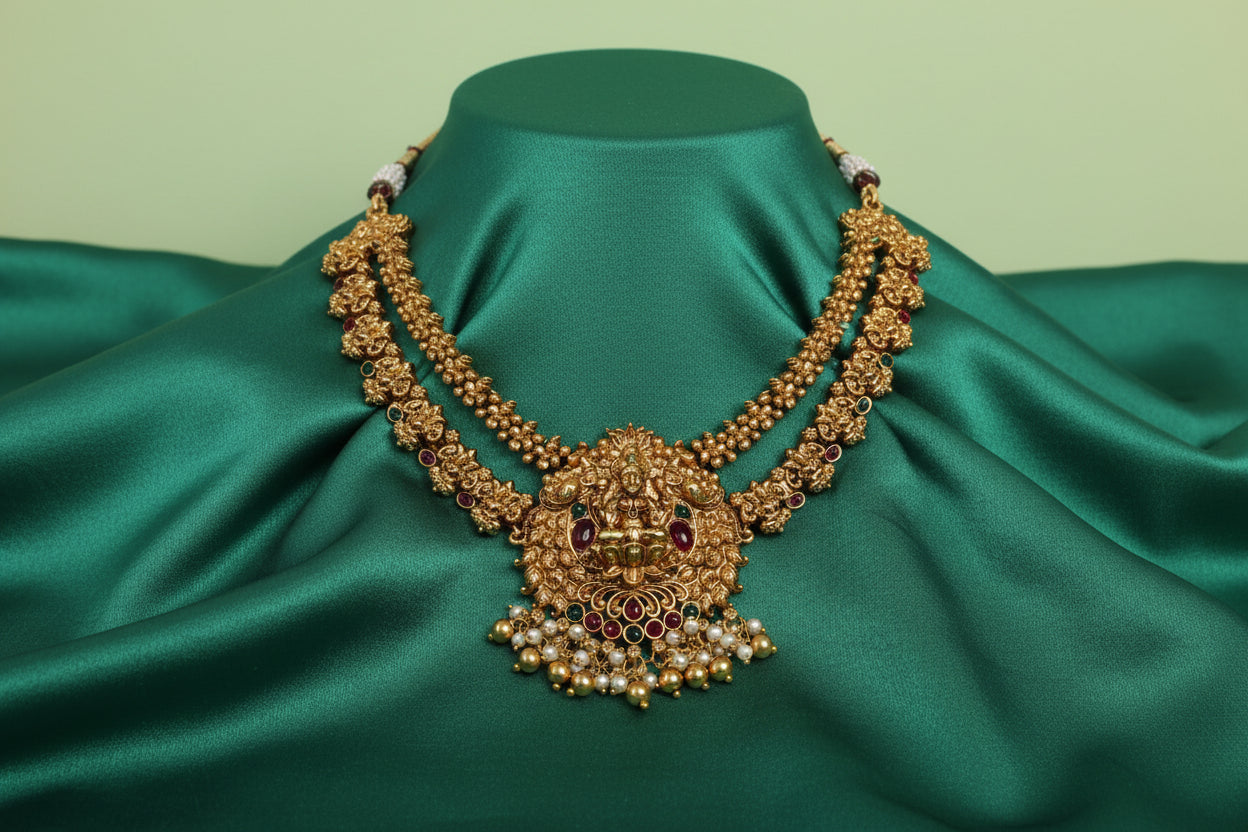 Golden Kimaya Layered Temple Necklace Set