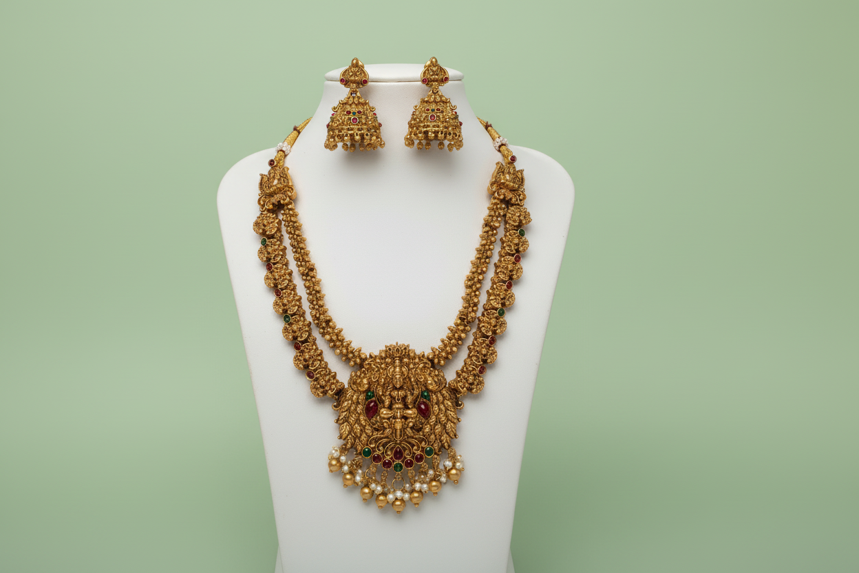 Golden Kimaya Layered Temple Necklace Set