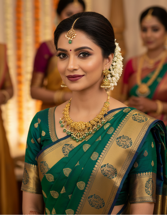 Golden Mehar Jadau Temple Necklace Set