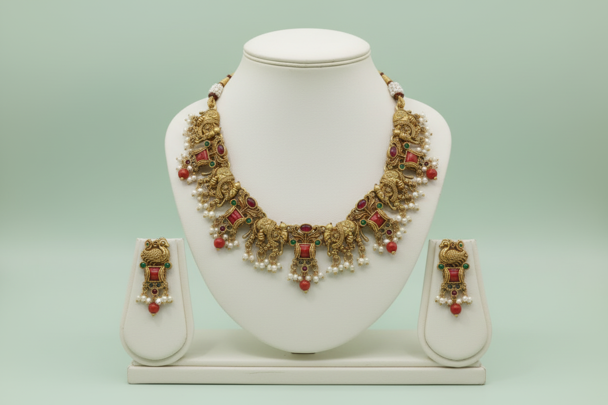 Golden Radhya Temple Necklace Set