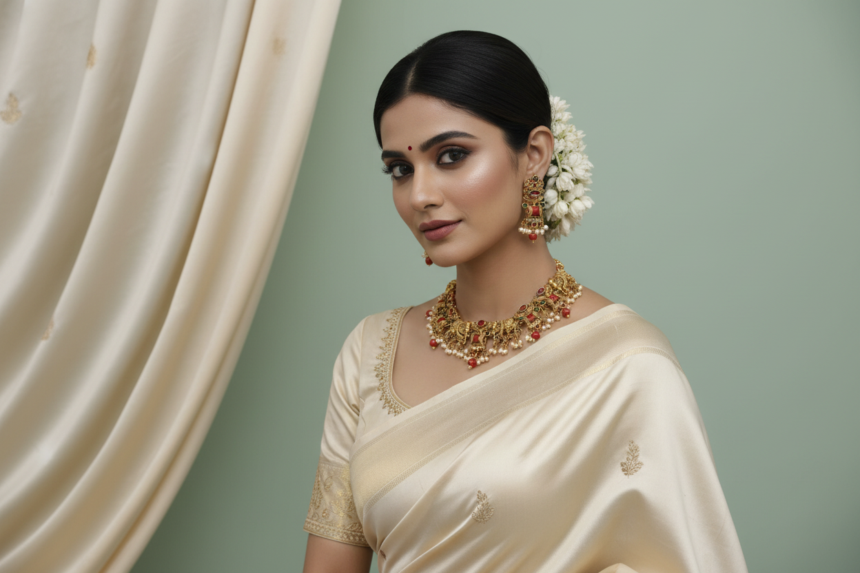 Golden Radhya Temple Necklace Set