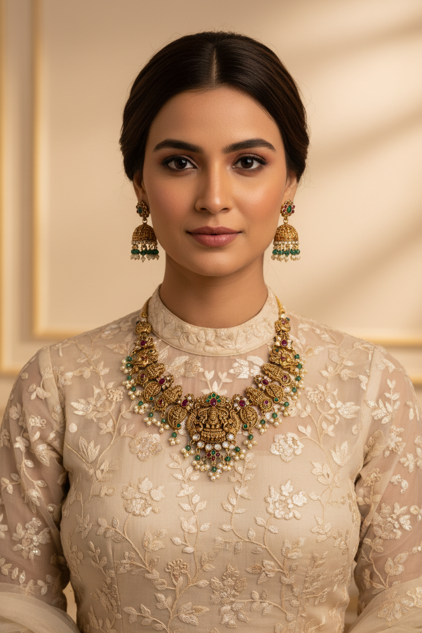 Golden Ujjaini Temple Necklace Set