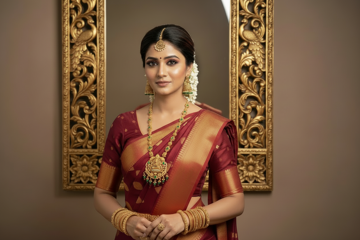 Green Jasmine Jadau Temple Necklace Set