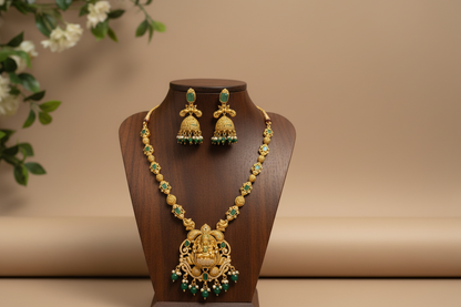 Green Jasmine Jadau Temple Necklace Set