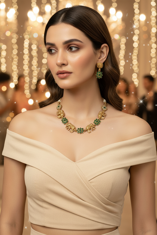 Green Kavya Elephant Necklace Set