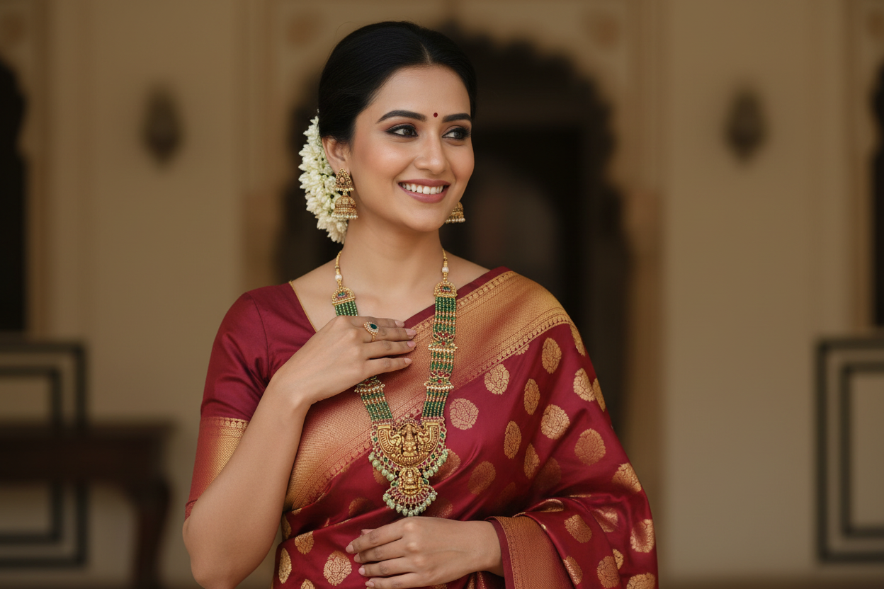 Green Tiya Beads Temple Necklace Set