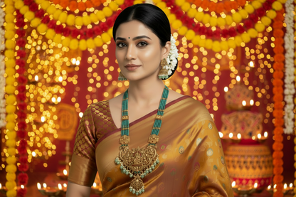 Green Vedanshi Beads Temple Necklace Set