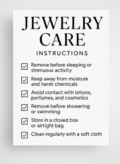 Jewelry care instructions on a white background