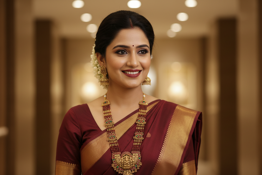 Maroon Tiya Beads Temple Necklace Set