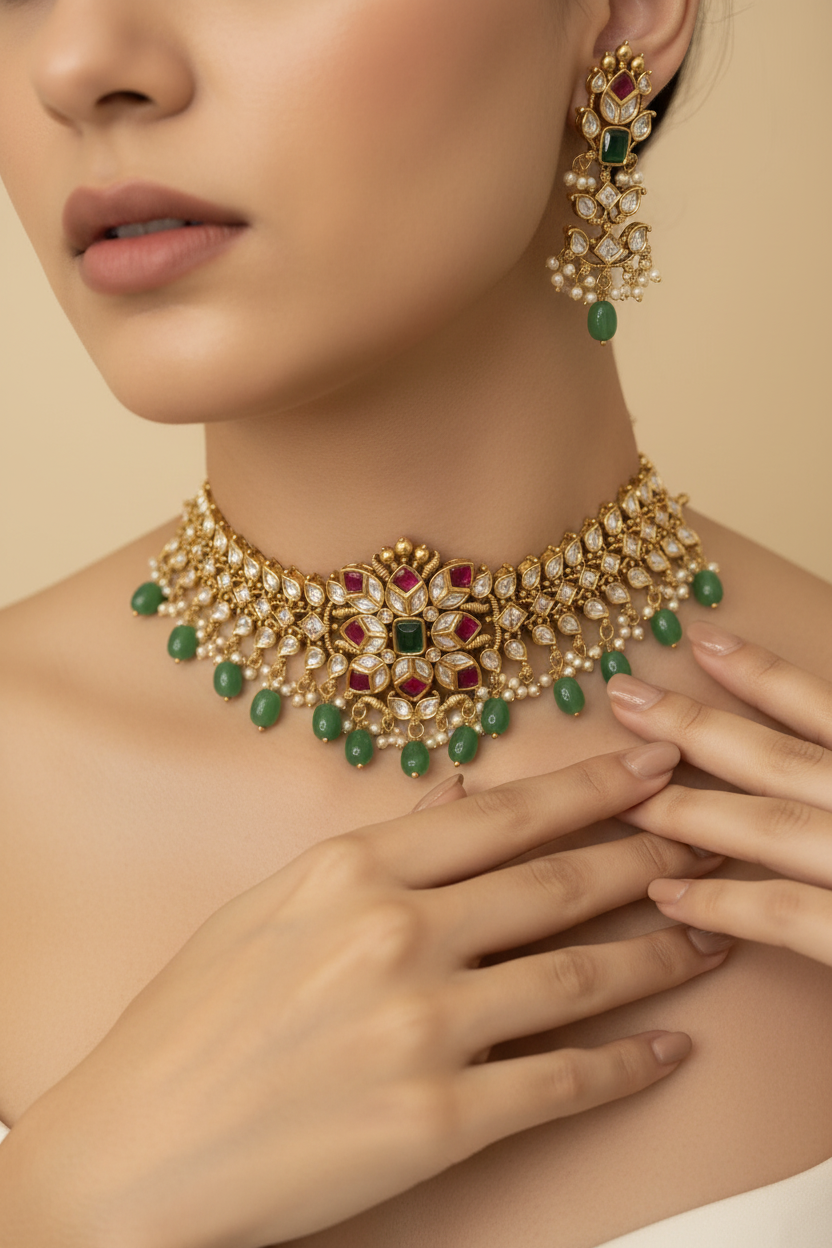 Multicolor Amala Jadau Choker Set