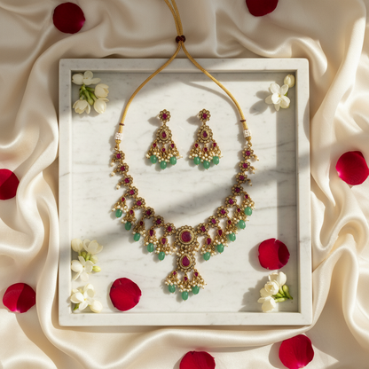 Short Necklace set | Multicolor Antique Jewellery - House of Abiani