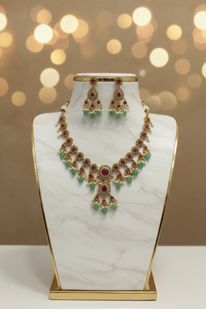 Short Necklace set | Multicolor Antique Jewellery - House of Abiani