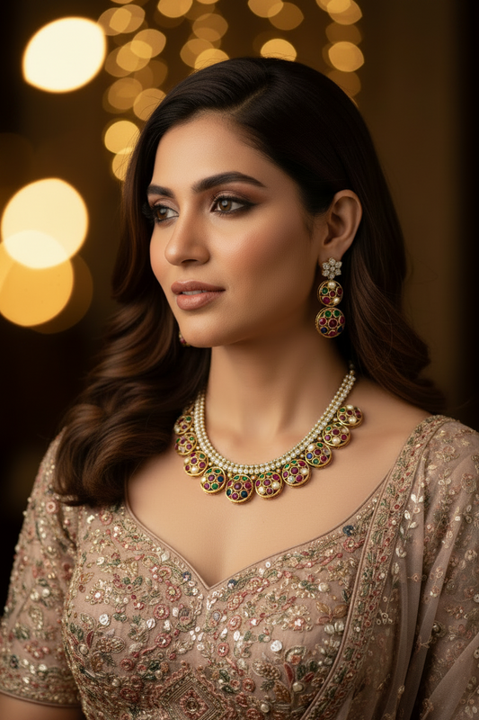 Short Necklace set | Multicolor Jadau Jewellery - House of Abiani