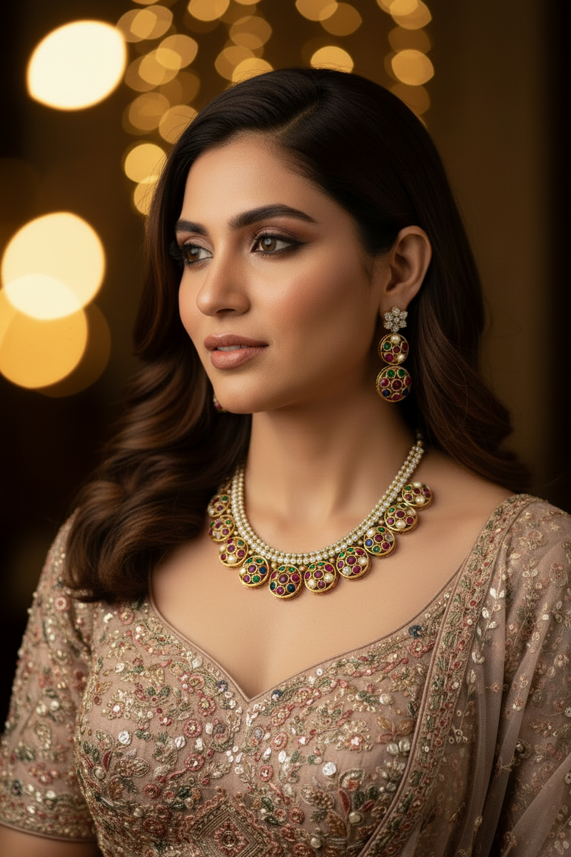 Short Necklace set | Multicolor Jadau Jewellery - House of Abiani
