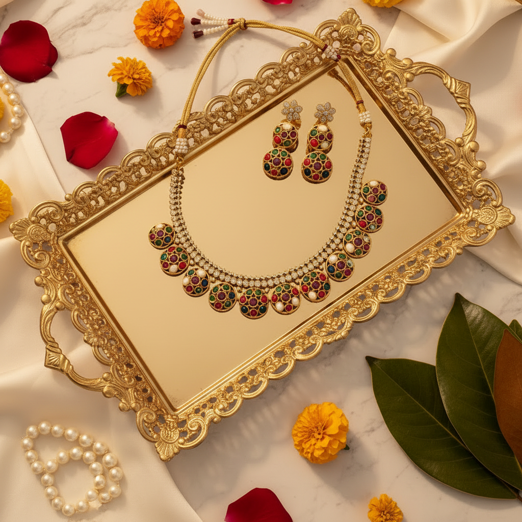 Short Necklace set | Multicolor Jadau Jewellery - House of Abiani