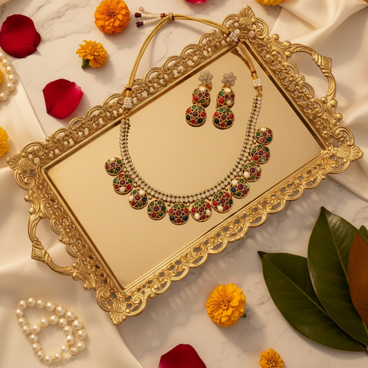 Short Necklace set | Multicolor Jadau Jewellery - House of Abiani