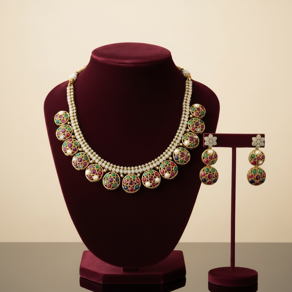 Short Necklace set | Multicolor Jadau Jewellery - House of Abiani