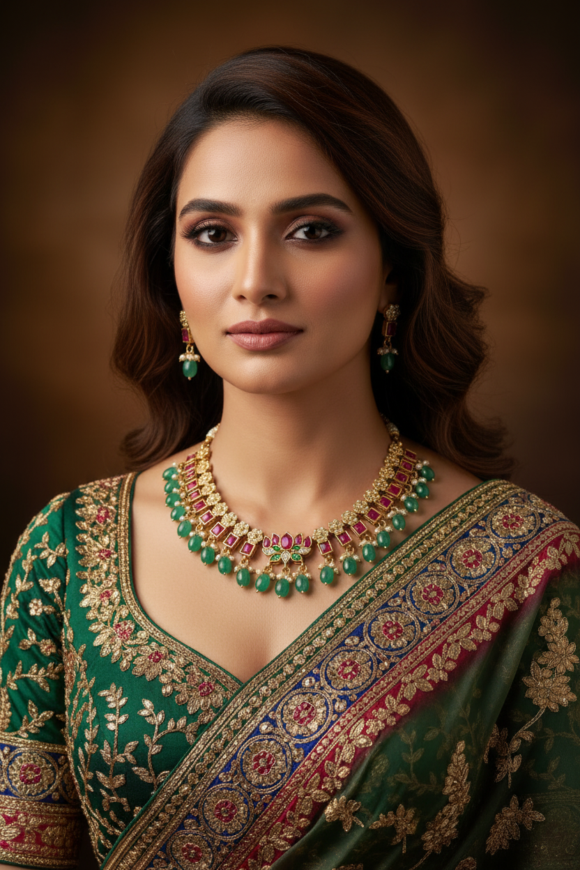 Short Necklace Set | Multicolor Lotus Motif - House of Abiani
