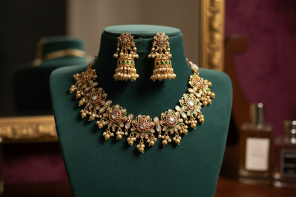 Short Necklace set | Multicolor Lotus Motif - House of Abiani