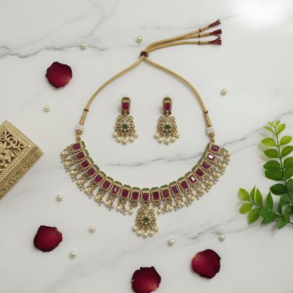 Short Necklace Set | Multicolor Antique Jewellery - House of Abiani