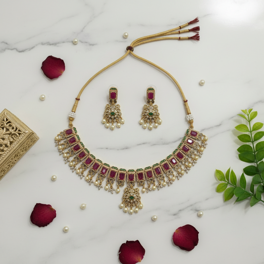 Short Necklace Set | Multicolor Antique Jewellery - House of Abiani