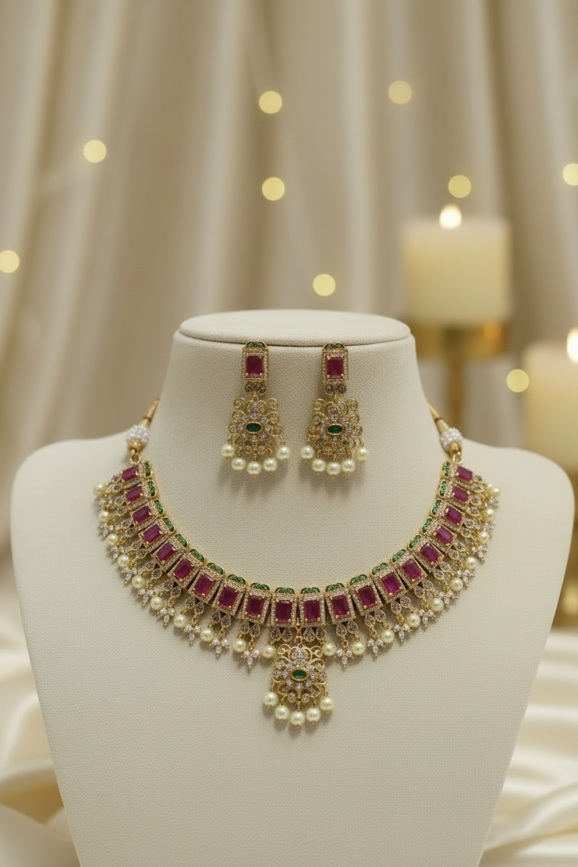 Short Necklace Set | Multicolor Antique Jewellery - House of Abiani