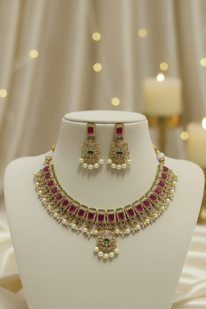 Short Necklace Set | Multicolor Antique Jewellery - House of Abiani