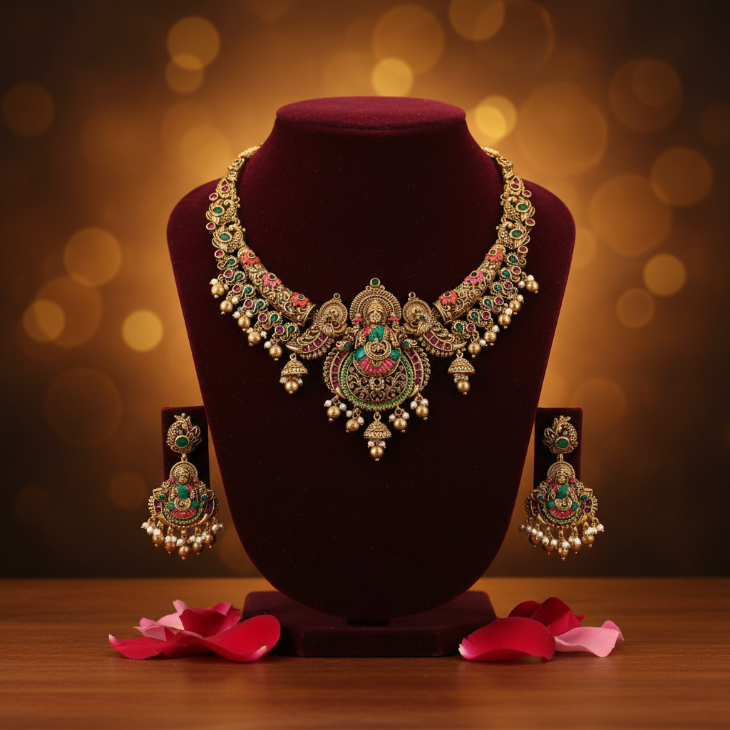 Multicolor Priya Temple Necklace set