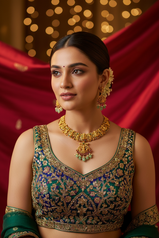 Short Necklace Set | Multicolor Temple Jewellery -  House of Abiani