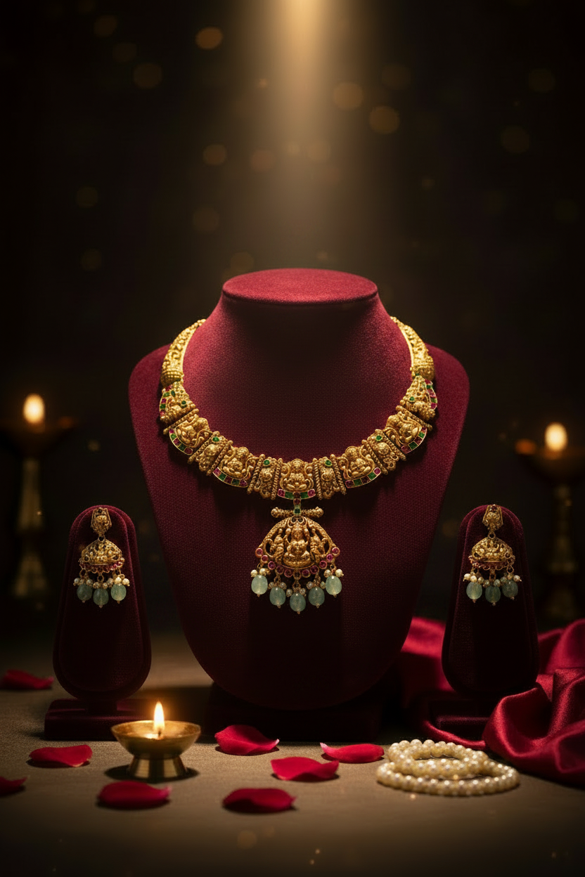 Short Necklace Set | Multicolor Temple Jewellery -  House of Abiani