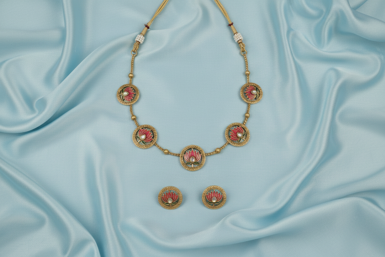 Pink Alya Lotus Necklace Set